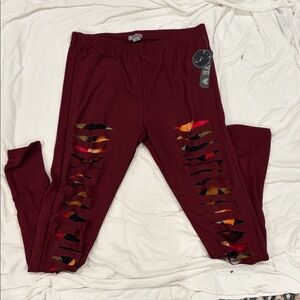 Stylish Burgundy Leggings with Cut-Out Design